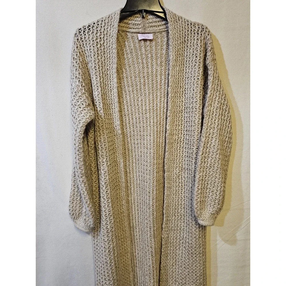 Pink Lili Xs Women's Cardigan Sweater Long Beige Open Front Long Sleeve - Picture 3 of 9